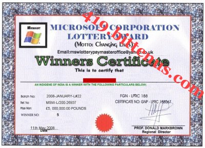 A proof of your Winners certificate copy